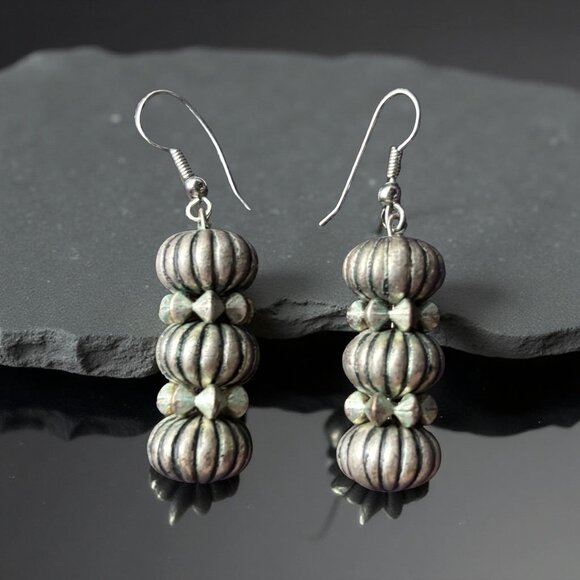 Vintage Silver-Tone Bead Earrings – Southwestern Boho Tribal Style - Picture 6 of 8